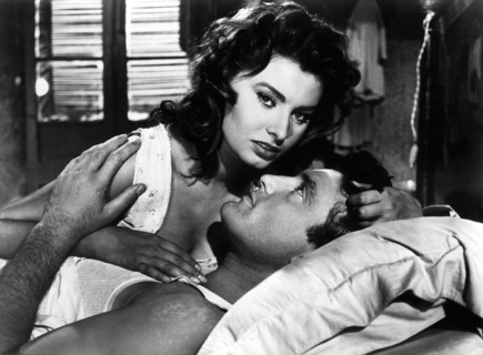 Sophia Loren, Rik Battaglia, on-set of the Film, "Woman of the River" (aka La Donna del Fiume), 1955
