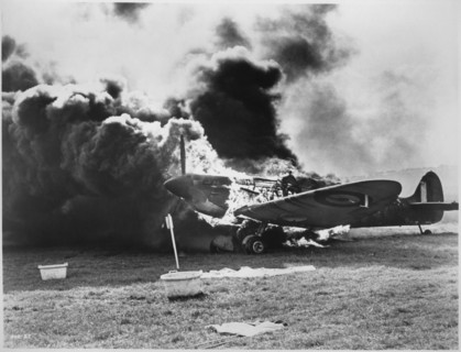 Burning WWII Fighter Airplane from the Documentary Film, "Battle of Britain", 1969