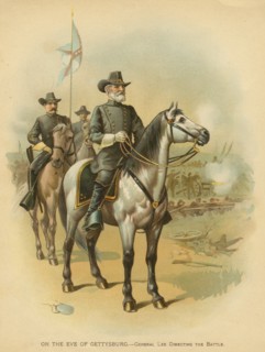 Confederate General Robert E. Lee on Horseback during Battle of Gettysburg, 1863, Chromolithograph, 1897