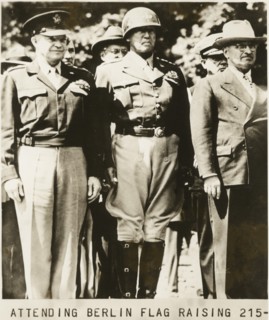 General Dwight Eisenhower, General George Patton and U.S. President Harry S. Truman Attending Liberation Flag Raising Ceremony, Berlin, Germany, July 21, 1945