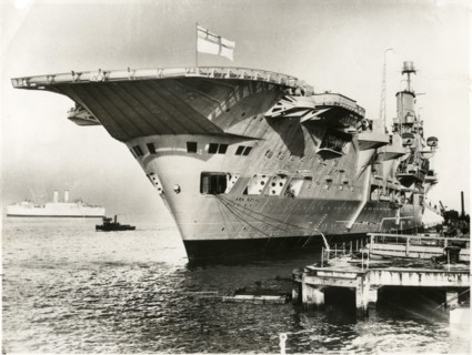 British Aircraft Carrier, HMS, Ark Royal, Docked at Pier, Porsmouth, England, 1939