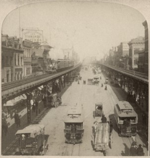 Street Scene, Bowery, New York City, USA,  "Along the Noted Bowery, New York USA", One Image of Stereo Card, 1896