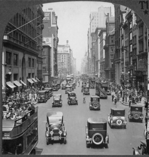 Busy Street Scene, Fith Avenue Looking North From 38th Street, New York City, USA, Single Image of Stereo Card, circa 1920's