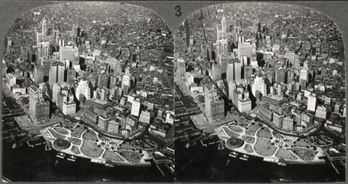 Downtown Manhattan Skyline, New York City, USA, High Angle View, Stereo Card, circa 1925