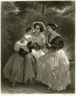 Two Women Sitting with Two Children, "Maternal Felicity", Engraving by John Sartain, 1847, after Painting by August Heinrich Riedel, 1830