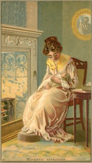 Mother with Infant by Fireplace, Maternal Affection, Illustration