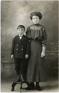 Woman with Boy Standing on Stool, Portrait, circa 1910