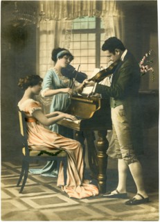 Musical Trio, Germany, Hand-Colored Photo, circa 1900