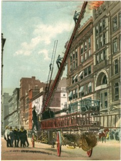 Hook and Ladder in Action, New York City, USA, Postcard, circa 1905