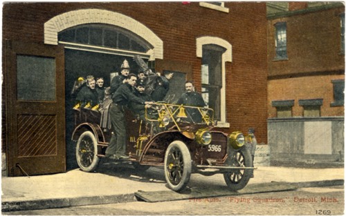 Engine 5966, Detroit Fire Department, "Flying Squadron", Detroit, Michigan USA, postcard, 1913