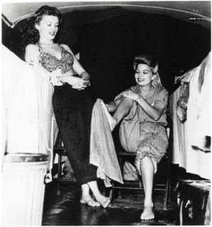 Patty Thomas (L) and Francis Langford relaxing While Part of Bob Hope's World War II Troupe of Performers, early 1940's