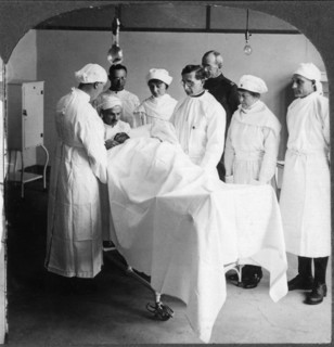 Wounded Soldier During Operation, New York City, USA, Single Image of Stereo Card, circa 1918