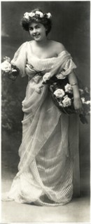 Woman in White Dress Standing with Flowers, Dry Cleaning Trade Ad, Milwaukee, Wisconsin, circa 1900