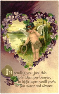 Cupid in Green Hat, "Love token", Postcard, circa 1912