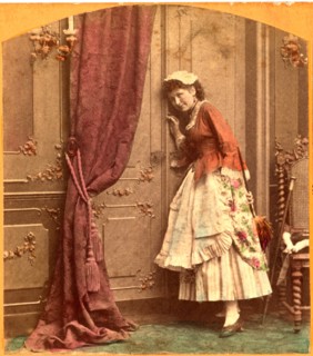 Maid with Feather Duster Eavesdropping at Door, Single Image of Stereo Card, circa early 1900's