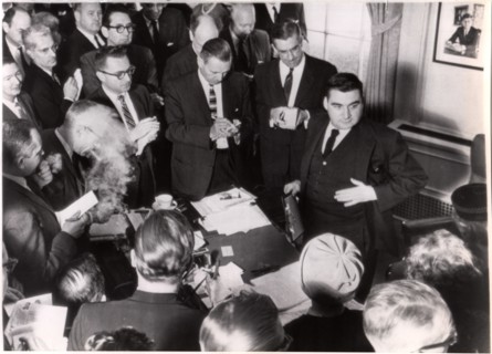 White House Press Secretary, Pierre Salinger, announcing to Reporters that U.S. President John Kennedy will make National Television Report Regarding Cuban Missile Crisis, October 22, 1962