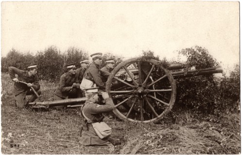 British Artillery in Action, WWI Postcard, circa 1914
