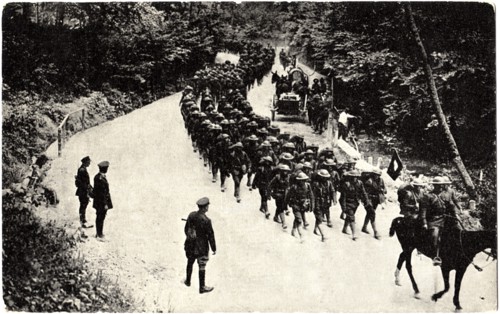 American Troops Marching, "Yanks Going into Action, France", WWI Postcard, circa 1917