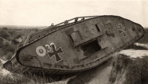 German Tank Hindenburg Line, WWI Postcard, circa 1918