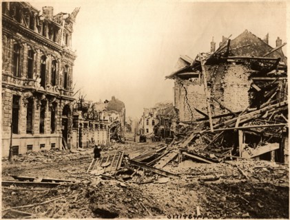 Soldiers Attempted to Clear Rubble of Destroyed Buildings from German Bombings during WWI, Armentieres, France, circa 1918