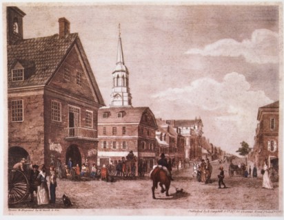 Street Scene, Philadelphia, Pennsylvania, USA, Hand-Colored Engraving, circa 1790