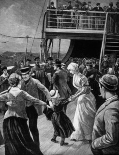 A Dance in Steerage Class on Emigrant Ship, Engraving, 1891