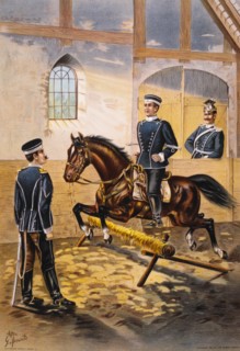 Riding School, First Royal Hanoverian Uhlans Regiment, Chromolithograph, 1899