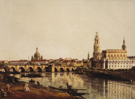 Dresden seen from the Right Banks of the river Elbe below the bridge Augustus, Painting by Bernardo Bellotto, also known as Canaletto (1721-1780), 1748