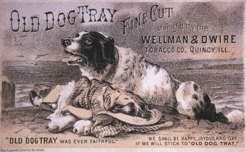 Dog Saving Drowning Child, "Old Dog Tray Fine Cut" Wellman & Dwire Tobacco Co., Trade Card, circa 1885