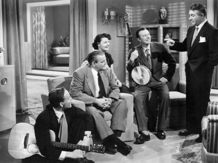 The Weavers, (Fred Hellerman, Lee Hays, Ronnie Gilbert, Pete Seeger), on-set of the Film, "Disc Jockey", 1951