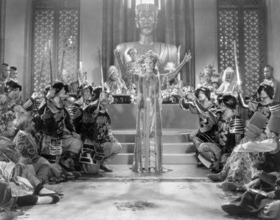 Myrna Loy (center), on-set of the Film, "The Mask of Fu Manchu", 1932