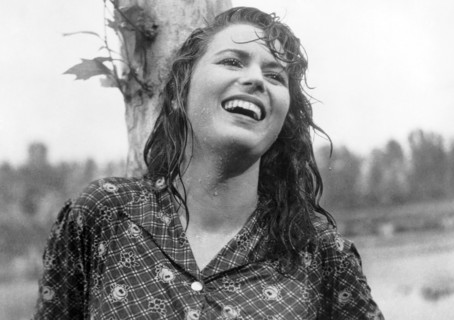 Silvano Mangano, on-set of the film "The Bitter Rice" aka "Riso Amaro", 1949