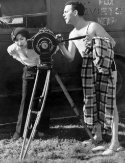 George Burns and Gracie Allen with Fox Movietone Camera at Opening of El Mirador Hotel, Palm Springs, California, USA 1933