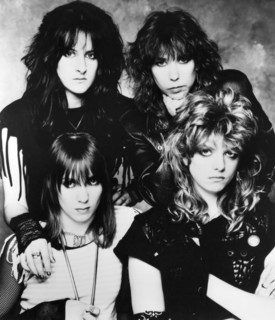 Girlschool, (clockwise from top left), Kim McAuliffe, Denise Dufort, Kelly Johnson, Gil Weston, Portrait, circa early 1980's