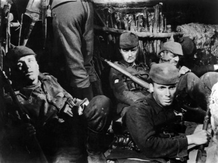 William Bakewell, Lew Ayres, Louis Wolheim, Russell Gleason, on-set of the Film "All Quiet on the Western Front" 1930
