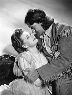 Maureen O'Hara, Joel McCrea, on-set of the Film "Buffalo Bill", 20th Century Fox, 1944