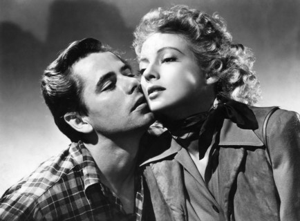 Glenn Ford, Evelyn Keyes, on-set of the Film "The Desperadoes", 1943