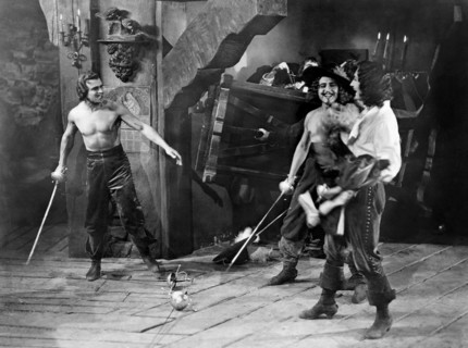 Douglas Fairbanks, Gino Corrado, Leon Bary, on-set of the Film "The Iron Mask", 1929
