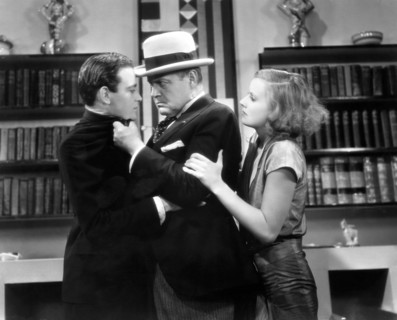 Lew Ayres, Anders Randolf, Greta Garbo, on-set of the Silent Film "The Kiss", 1929