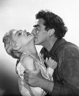 Anne Bancroft, Victor Mature, on-set of the Film "The Last Frontier", 1955
