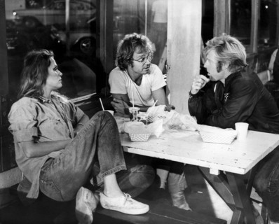Lauren Hutton, Michael J. Pollard, Robert Redford, on-set of the Film "Little Fauss and Big Halsy", 1970