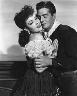 Linda Darnell, Victor Mature, on-set of the Film "My Darling Clementine", 20th Century Fox, 1946