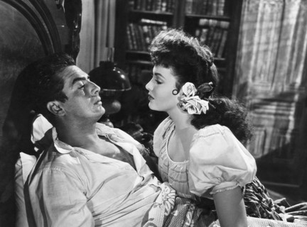 Victor Mature, Linda Darnell, on-set of the Film "My Darling Clementine", 20th Century Fox, 1946