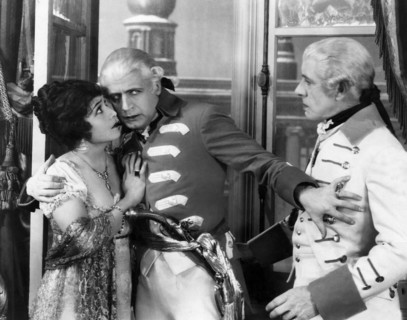 Florence Vidor, Harry Cording, Lewis Stone, on-set of the Silent Film "The Patriot", 1928