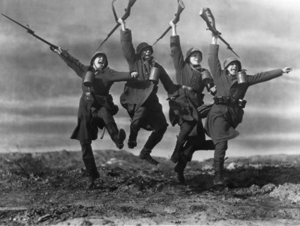 Triumphant Soldiers with Rifles, on-set of the Film "The Road Back", 1937