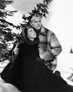 Teresa Wright, Tab Hunter, on-set of the Film "Track of the Cat", 1954