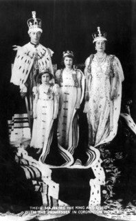 King George VI, H.M. Queen Elizabeth, Princesses Elizabeth and Margaret, of United Kingdom, at Coronation, May 12, 1937