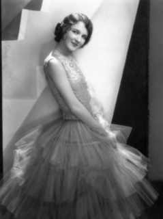 Actress Mary Philbin, Fashion Portrait in Rose Tulle Gown with Jeweled Bodice, 1929