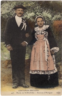 Married Couple in Breton Costumes, Huelgoat, France, Postcard, circa 1910