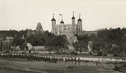 Tower of London, View from Tower Bridge, London, England, H.M. Office of Works, photogravure by Harrison & Sons Ltd London , Postcard, circa 1920